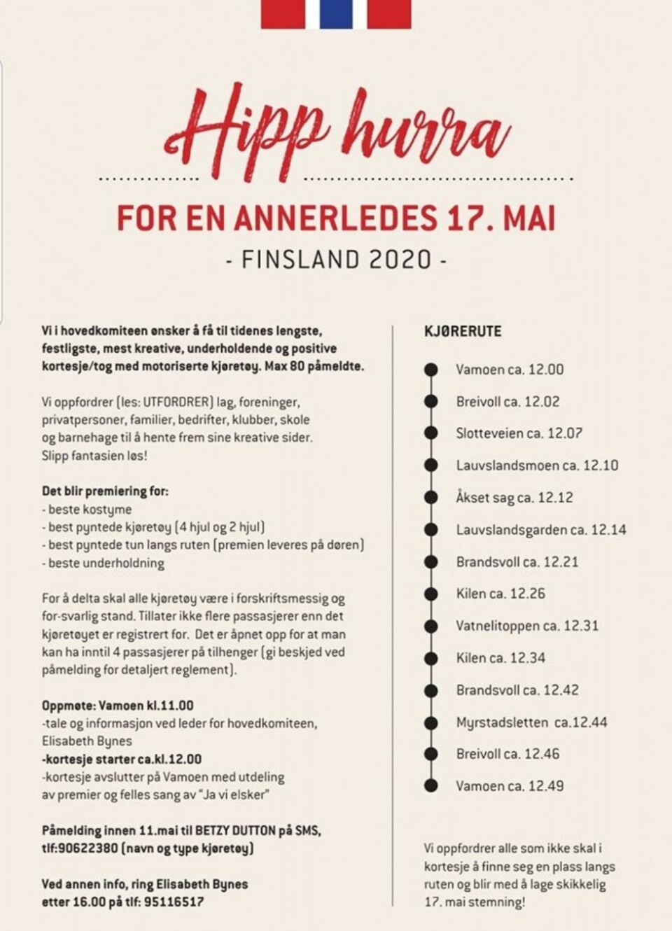 17. mai programmet for Finsland klart