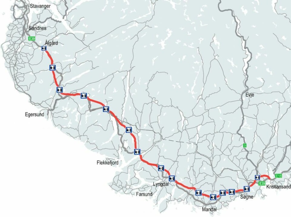 Elektrifiserer E39 Kristiansand-Ålgård