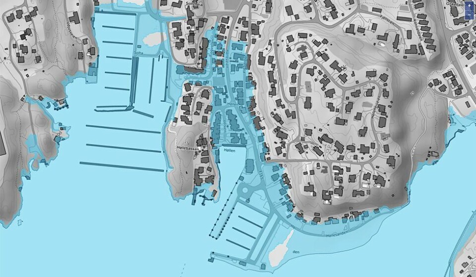 Nye kart viser fremtidens springflo: Høllen blir stående under vann