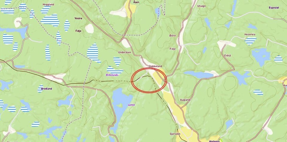 Steinras ved toglinja i Songdalen