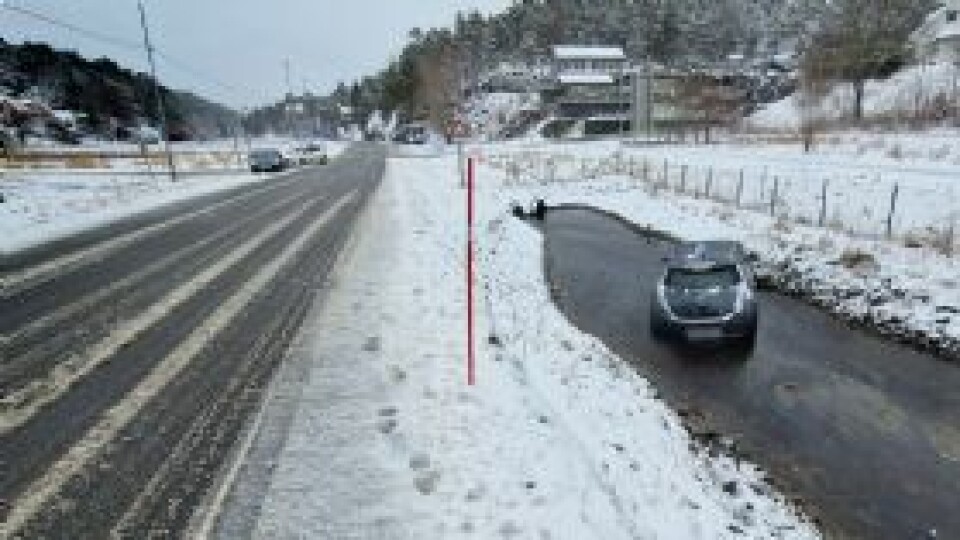 Uheldig bilist på Leireveien i Søgne
