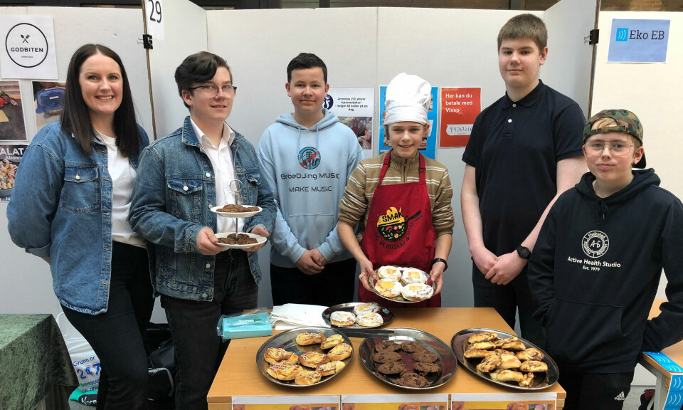Deltakere fra Oasen skole Birkelid: Fra venstre miljøarbeider Jeanette Tengesdal, Jan Robin Holmen Hansen, Mathias Verdal, Jeremias Hinz og Magnus seksten Natanael.