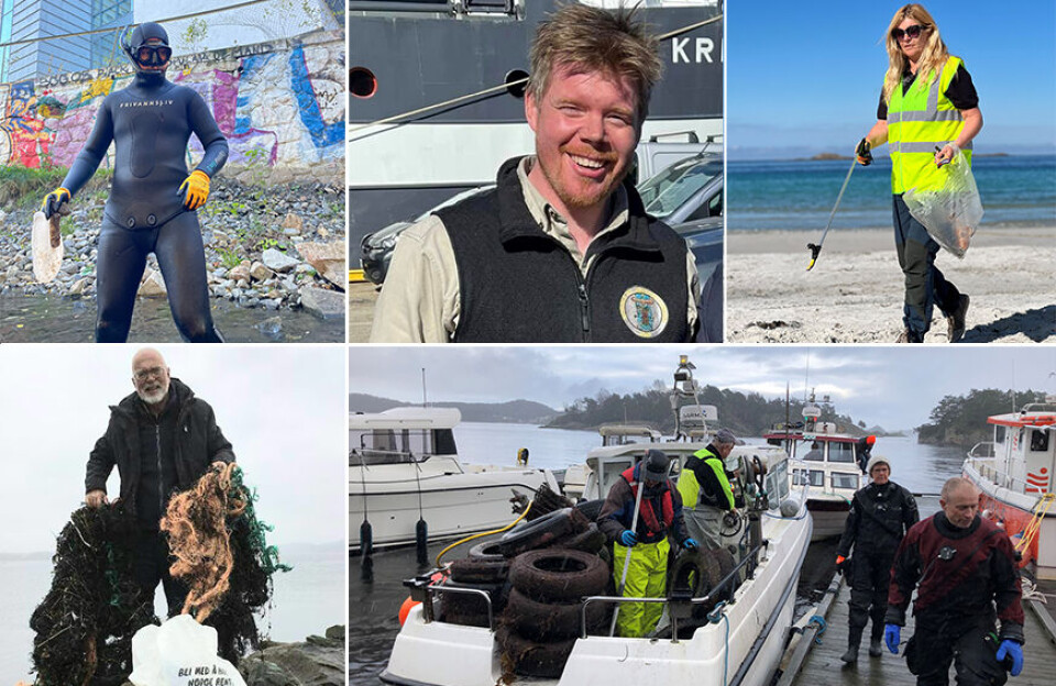 Finalistene: Fra venstre Fjord Cleanup, Ruben Oddekalv, Bente Fiskerstrand, Ståle Pedersen og Søgne Dykkerklubb.
