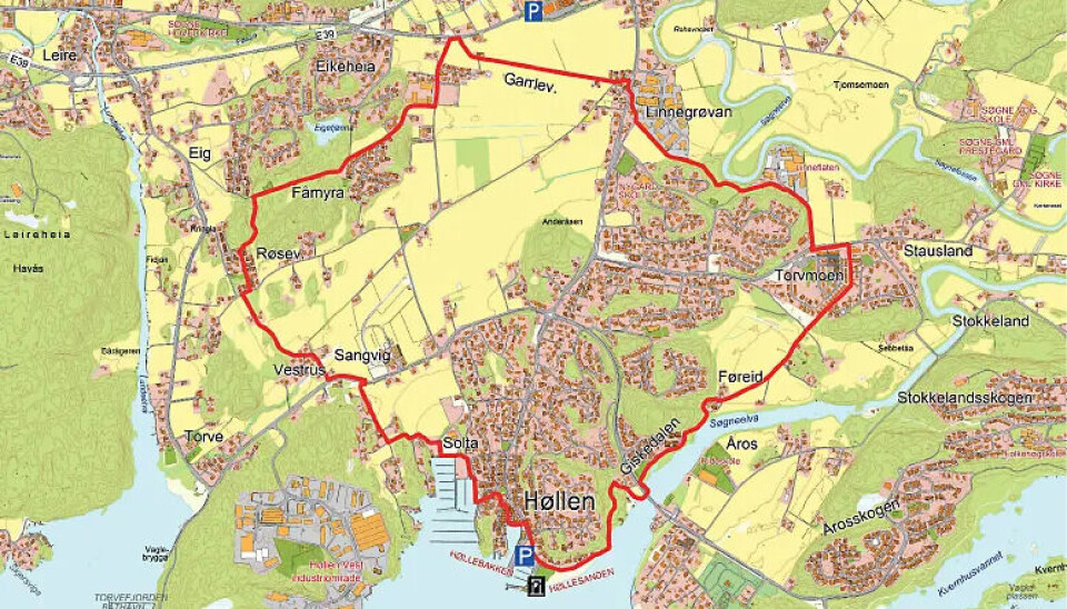 Kart som viser turforslaget «Dronningruta». Kart som viser turforslaget «Dronningruta».