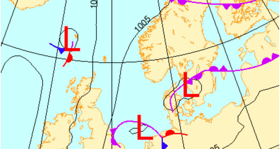 Meteorologenes prognose for kommende mandag.