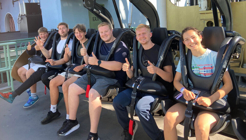 Fjerde mannskap på tivoli Stockholm: Fra venstre: Petter Nilsen, Peder Stokkeland, Finn Dalehefte Baak, Henrik Gilberg(Skipper), Peder Kristiansen og Medea Fabbricotti, Ikke på bildet og fotograf Jann Gisle Dalehefte Baak.