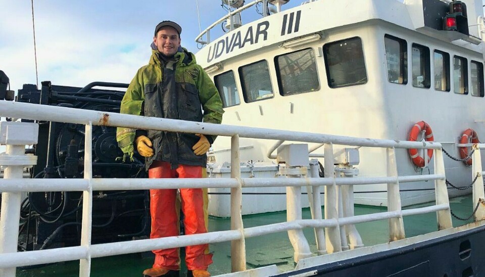 Benjamin Bakke ombord på Søgne-tråleren Udvaar III. Benjamin Bakke ombord på Søgne-tråleren Udvaar III.