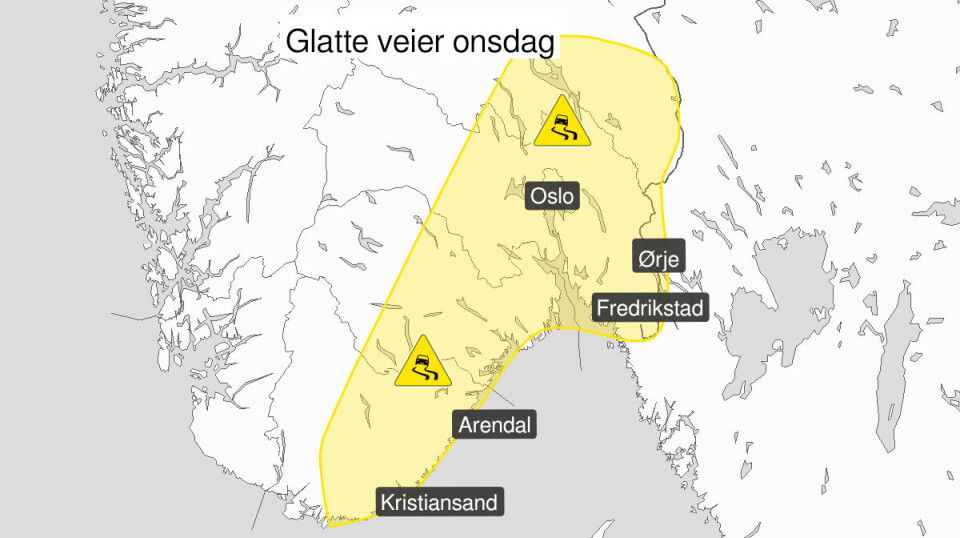 Farevarsel for glatte veier onsdag