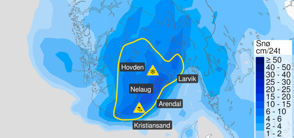 Gult farevarsel for snø