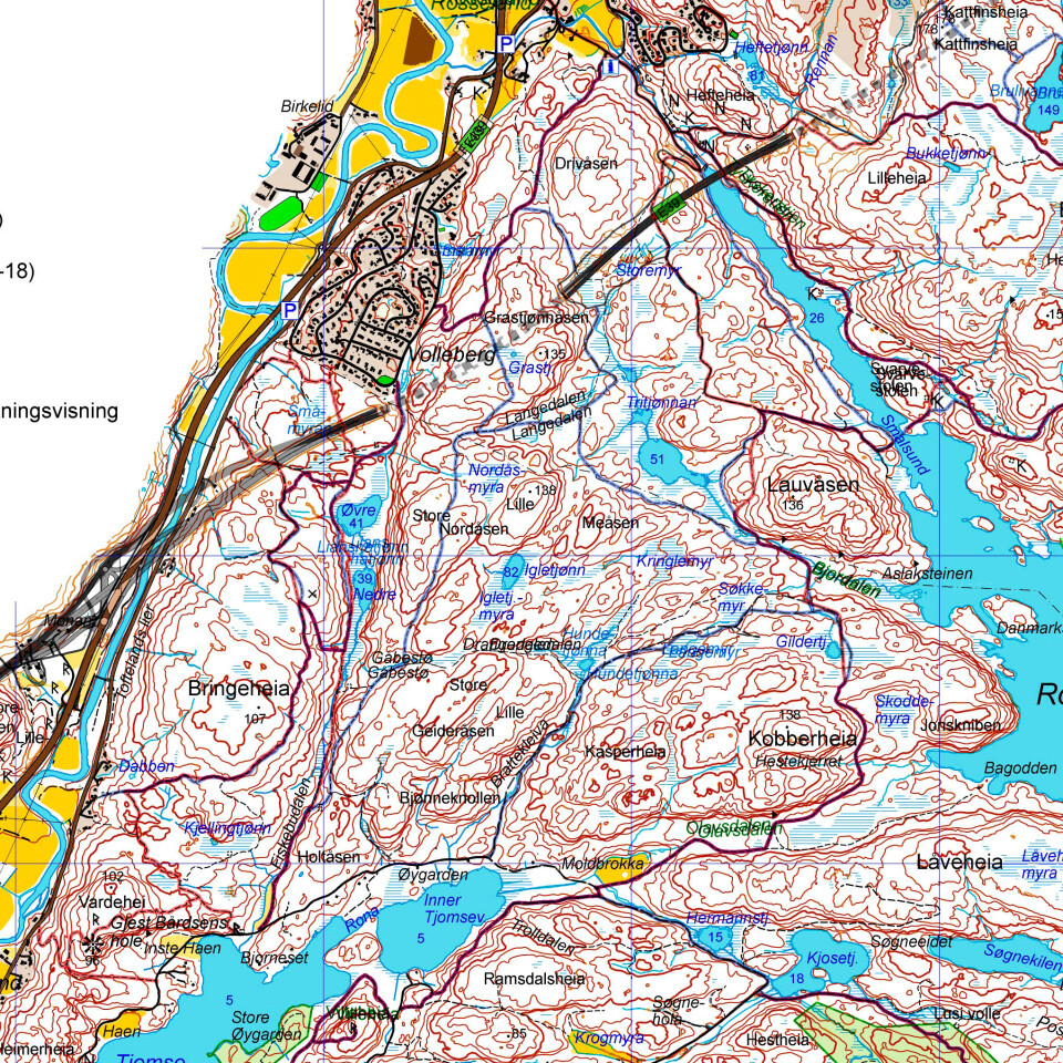 Kartutsnitt fra siste utgaven av turkartet Rossevannet.
