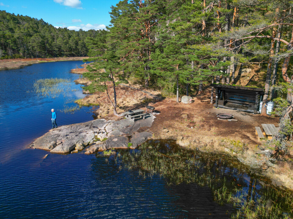Solodden med gapahuk, bålpanne og fine bademuligheter.