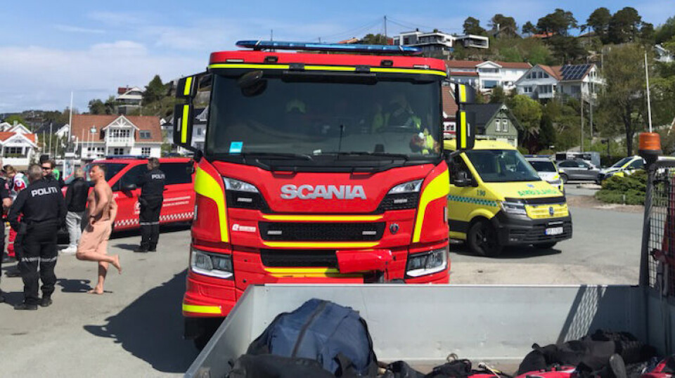 Alle nødetatene var til stede under aksjonen på Høllebrygga lørdag ettermiddag.