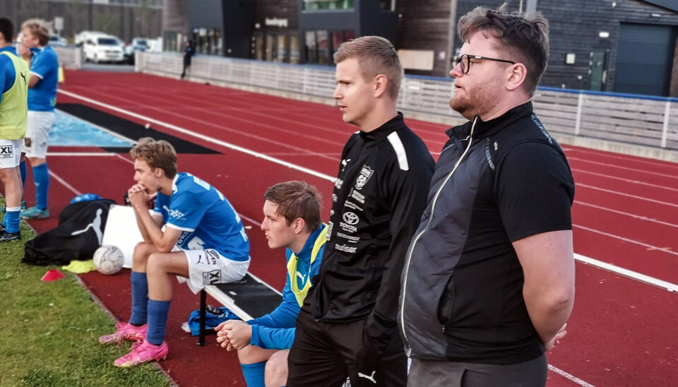 Tobias «Villa» Sture nærmest og Sondre Enersen er sjefene for Søgne 2.