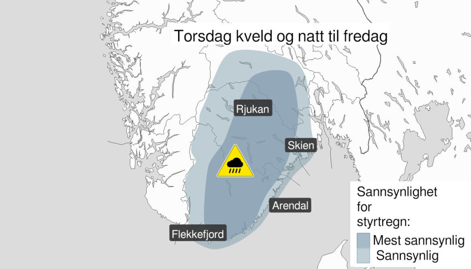 Farevarselet Meteorologisk Institutt sendte ut onsdag formiddag.