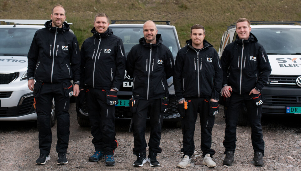 Lagbilde av Syd Elektro, fra venstre: Mats Lohne, Anders Lossius, Stian Moy Holmesland, Fredrik Lytomt og Aleksander Enoksen.