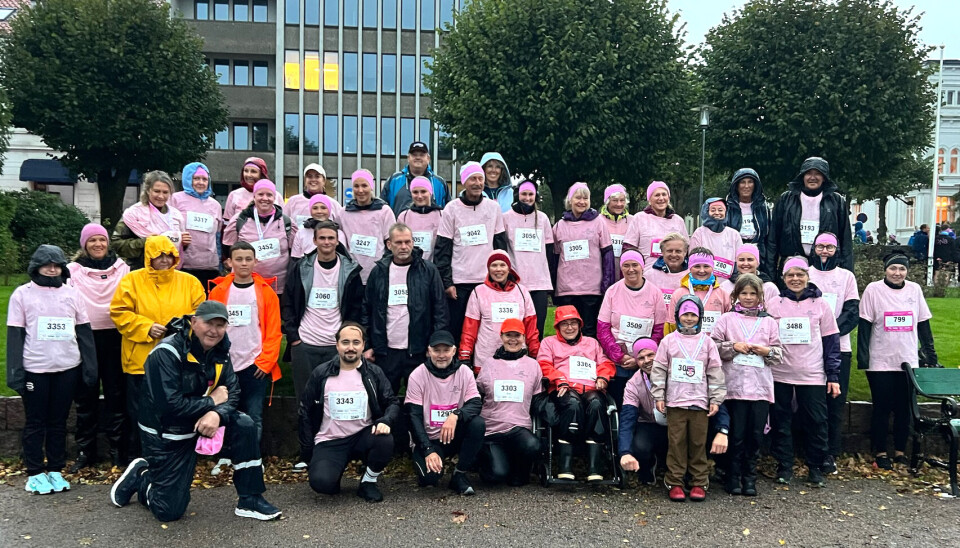 Litt av gjengen som stilte opp sammen med Slakteren i Søgne under Rosa sløyfe-løpet søndag.