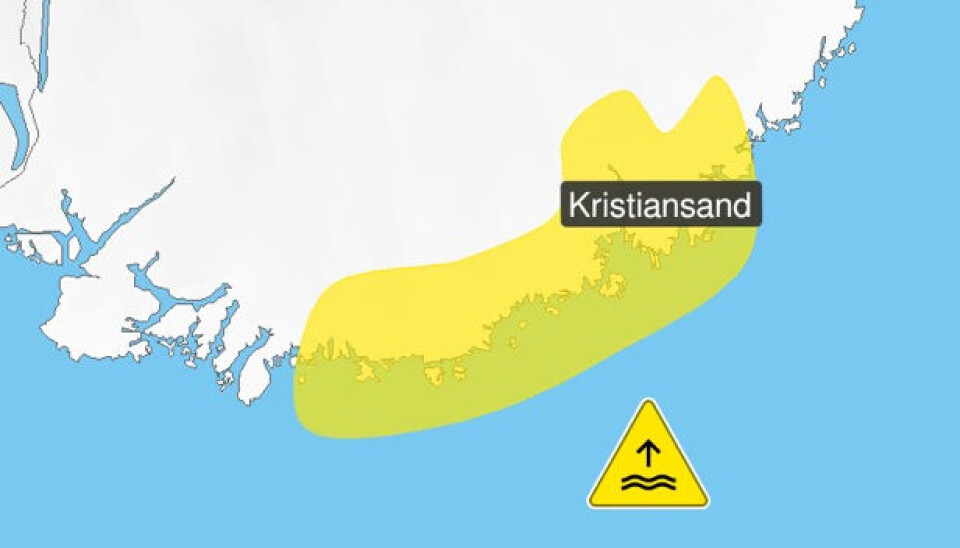 Gult farevarsel for høy vannstand på Agder
