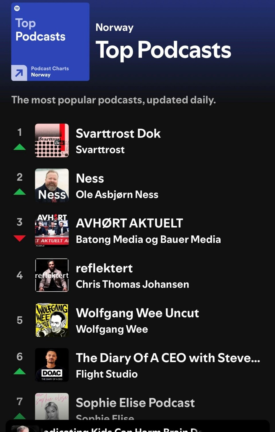 I en uke har Chris Thomas Ore Johansens «reflektert» ligget på 4. plass av Spotifys liste over de mest populære podcastene.