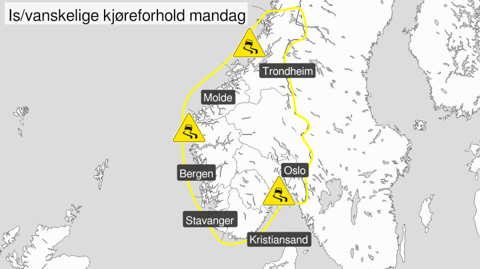Meteorologisk institutt har sendt ut gult farevarsel for Sør-Norge