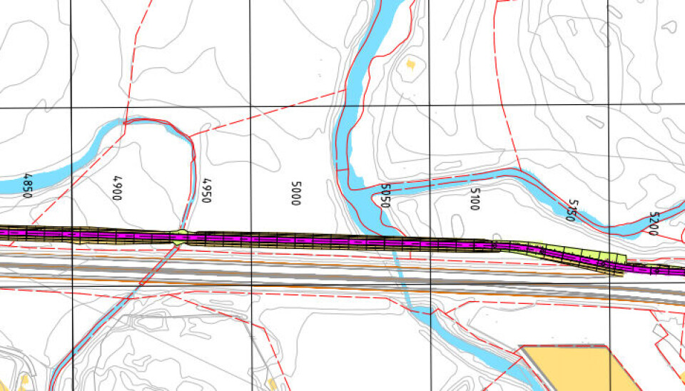 Mulighetsskisse der sykkelveien er plassert på vestsiden av fylkesvei 439 frem mot Brennåsen.
