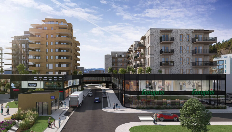 Når det tredje byggetrinnet (til høyre i bildet) står klart i Tangvall Arena mot slutten av 2025, vil Europris ha fire butikker vest for kvadraturen