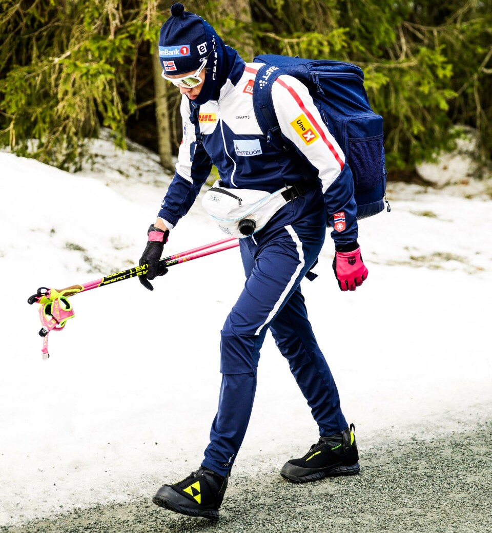 En fokusert Johannes Klæbo på vei til sprintrennet torsdag.