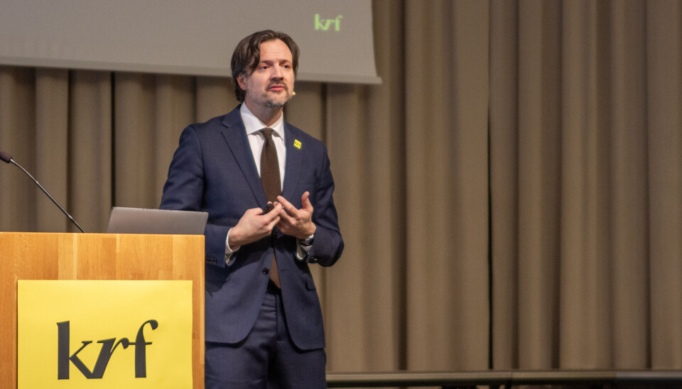 KrFs partileder Dag Inge Ulstein talte til Agder KrFs fylkesårsmøte i Greipstad menighetshus