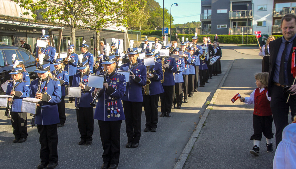 Søgne skolekorps på Torvmoen tidlig på nasjonaldagen.